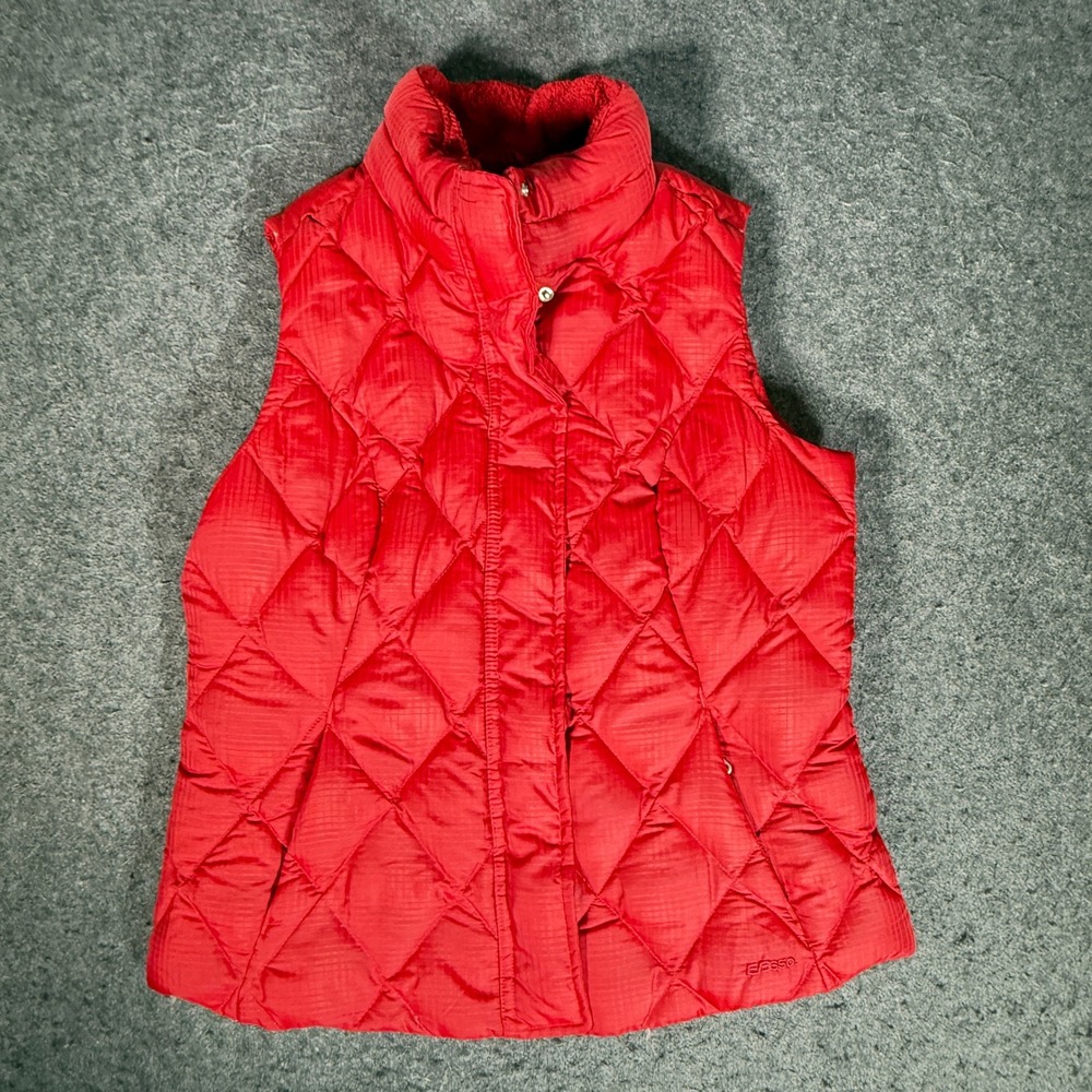 Eddie Bauer EB650 Red‎ Diamond Quilted Down Puffer Vest Womens M Fleece Collar